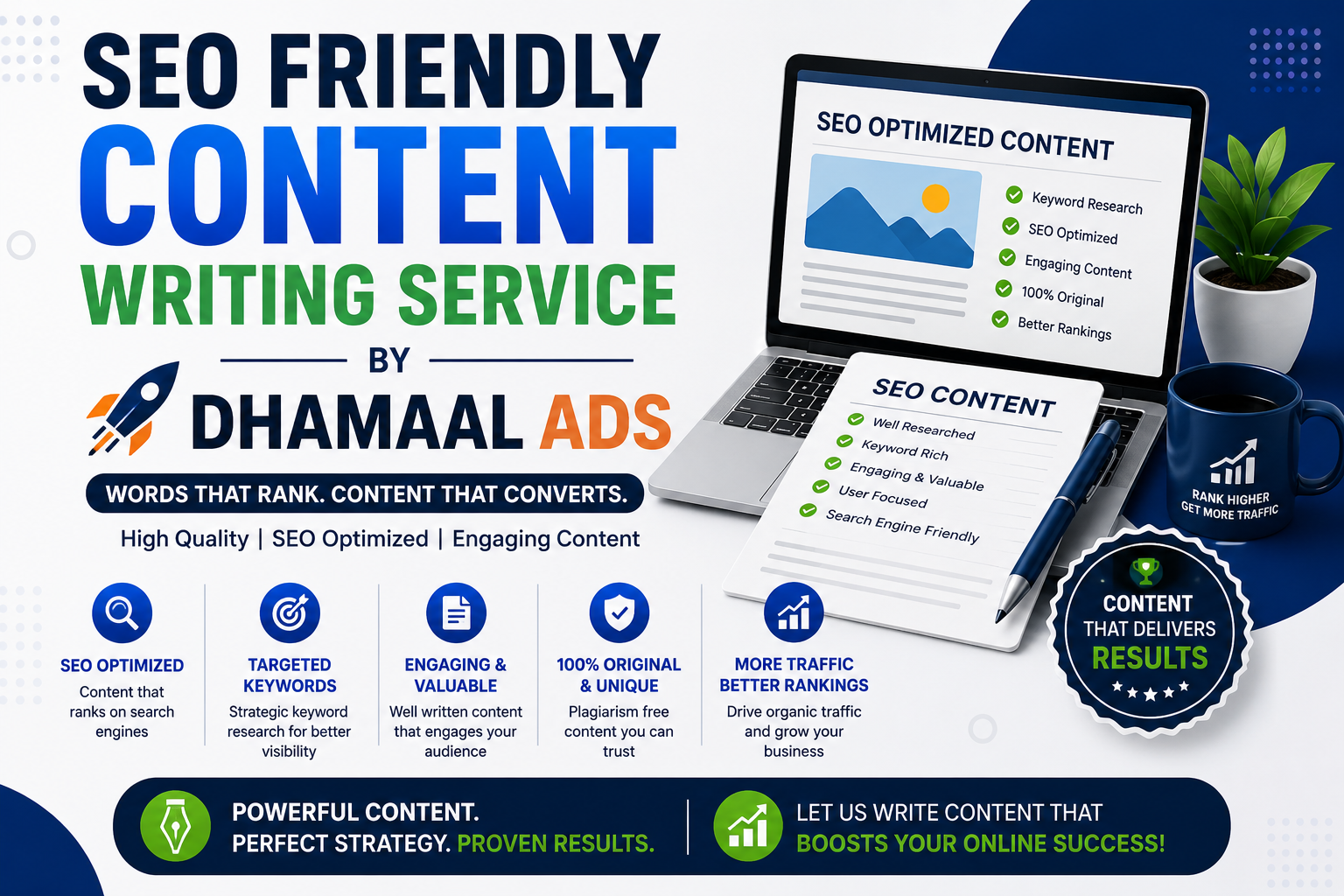 SEO Friendly Content Writing Service by Dhamaal Ads